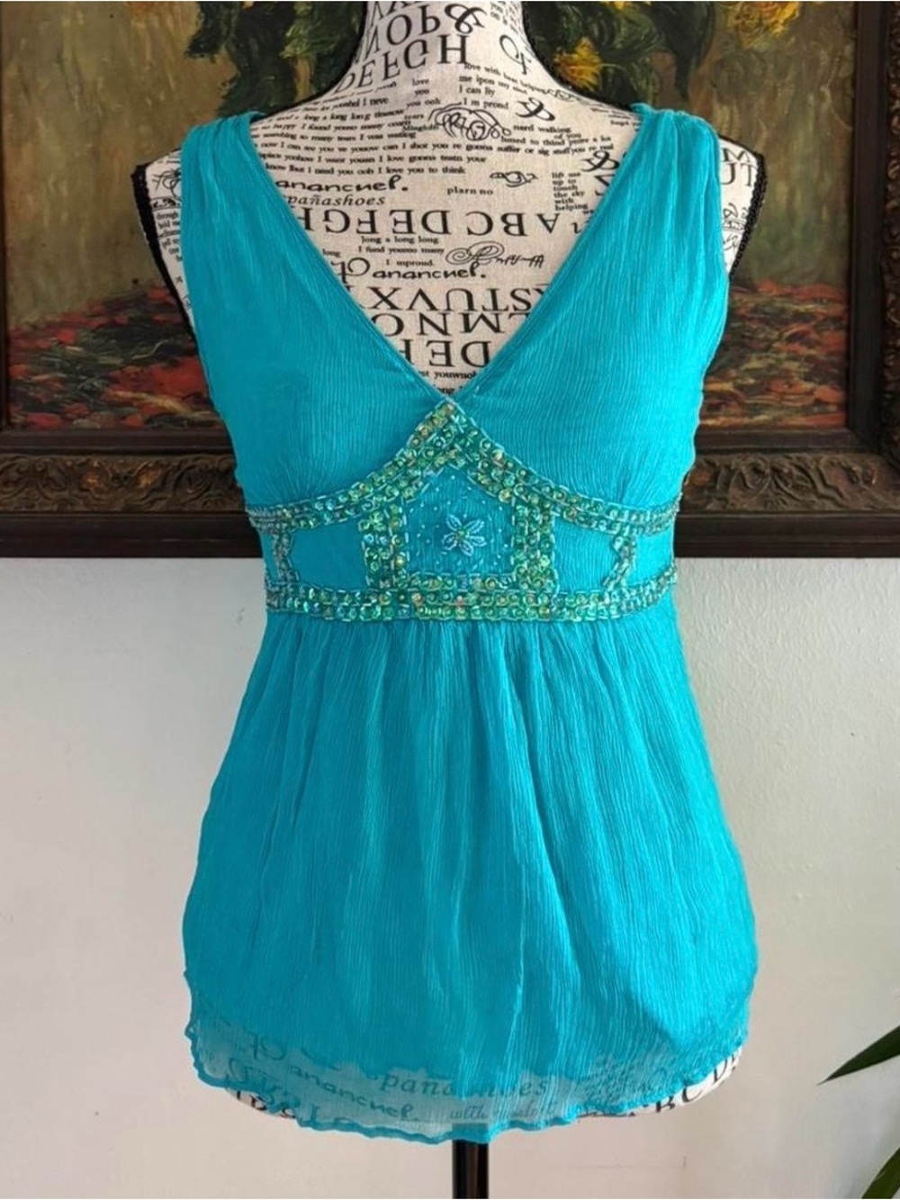 y2k Beaded V-Neck Women's Top
